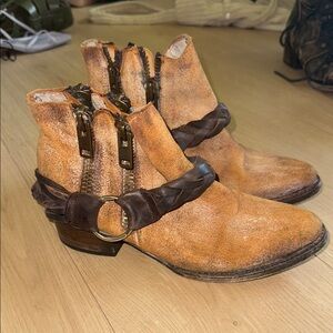 freebird Women's Tan Ankle Boots with Braided Strap